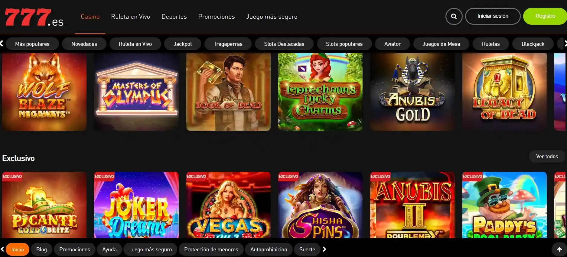 Interfaz moderna en 777 casino España